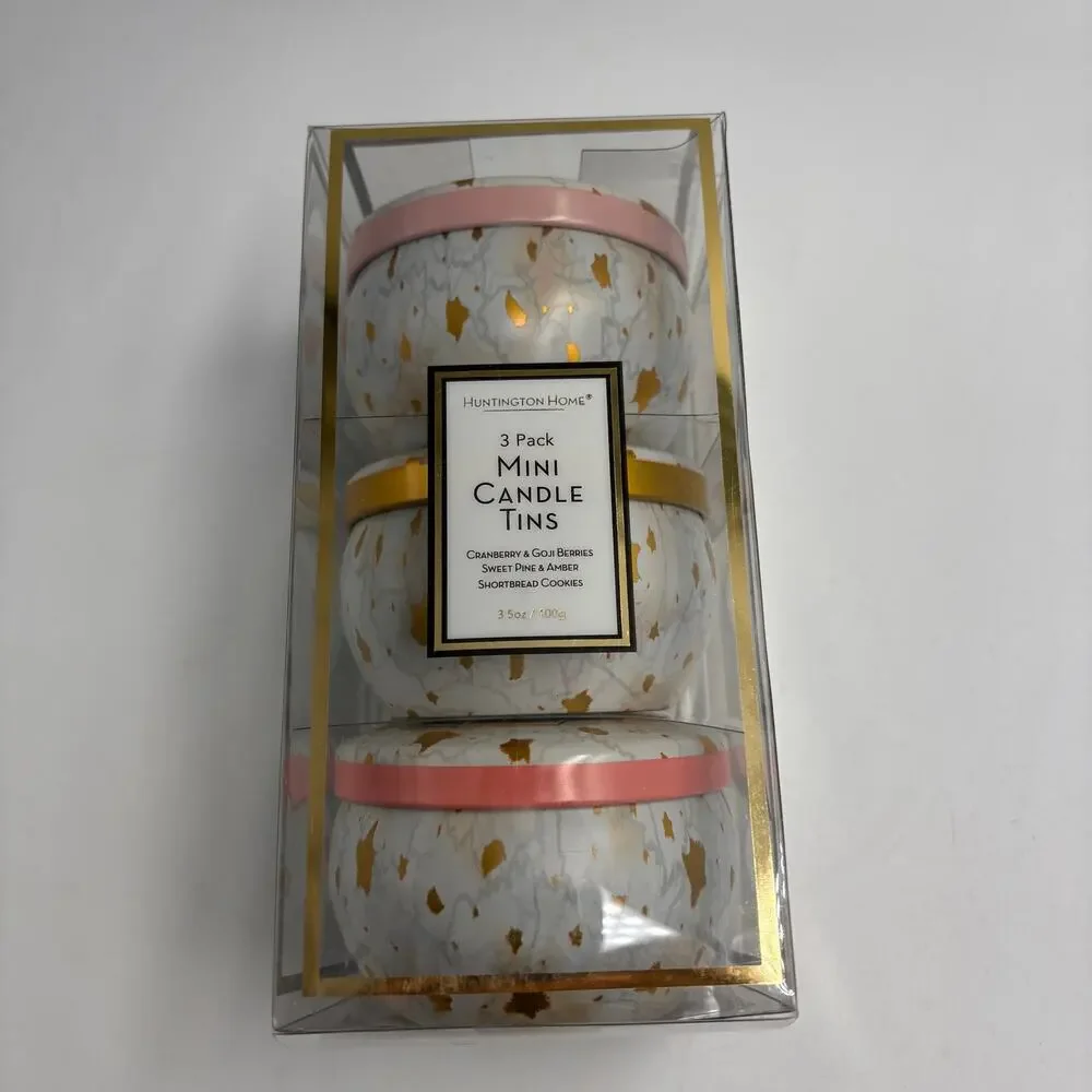 Huntington Home Aldi 3 Pack Mini Candle Tins Holiday Soy Coconut Wax Unburned